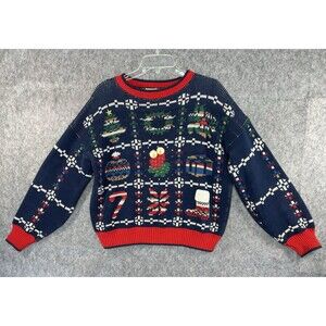 VTG Sweater Loft Christmas Knit Holiday Made In USA 100% Cotton Size Medium 80s